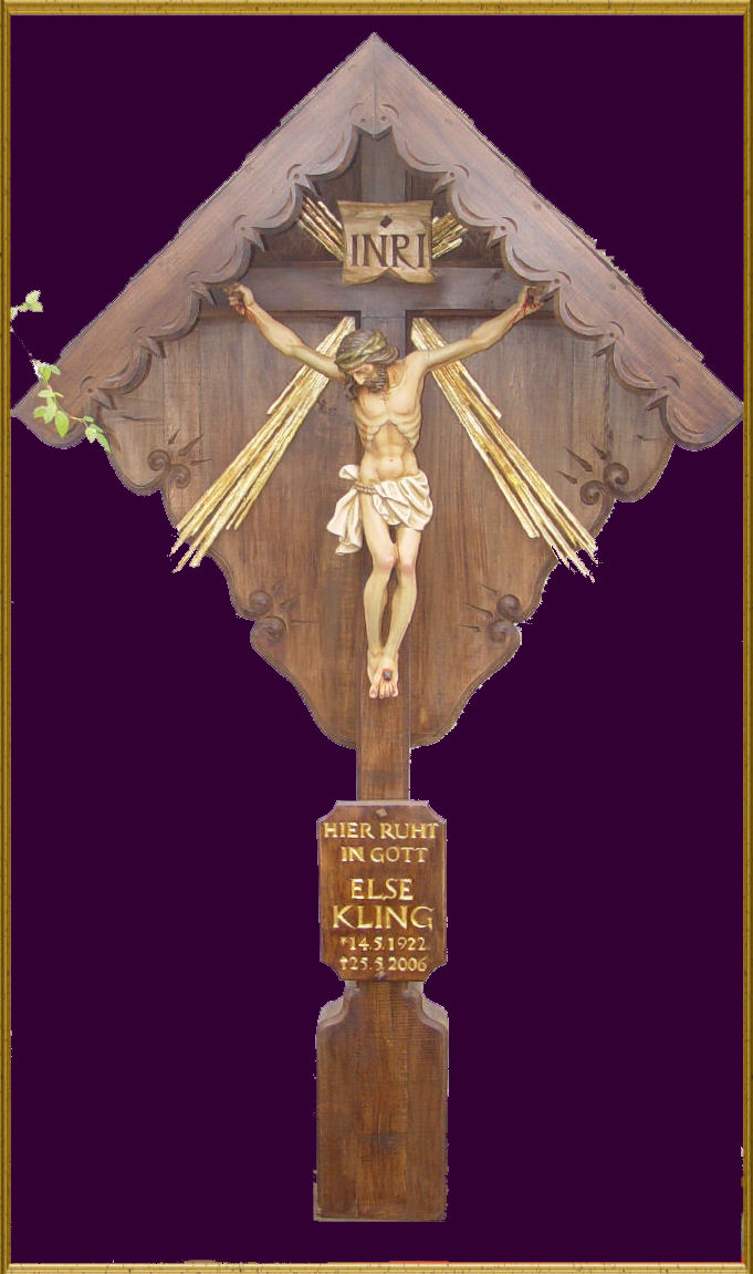 Baroque grave cross made of oak with a halo of gold