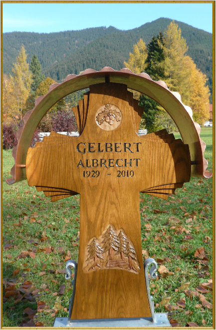 Wooden Cross with relief + and half-round copper roof